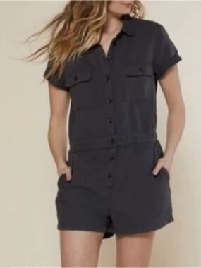 Outerknown Short Sleeve S.E.A. Suit Charcoal Utility Romper Shorts Large